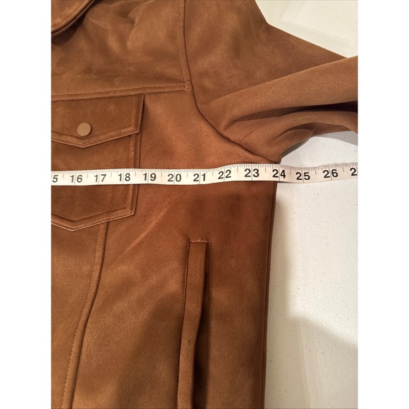 ZARA Mens Brown Faux Suede Trucker Jacket Size XL Regular Fit Classuc Pockets - Picture 12 of 14